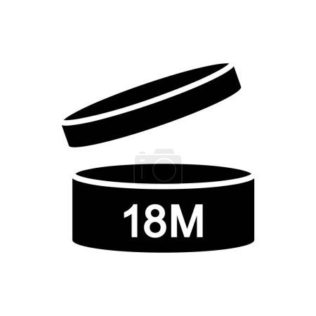 Illustration for 18 month black fill icon, period after opening symbol, icon for packaging design, pao, simple vector Illustration, expiration date - Royalty Free Image