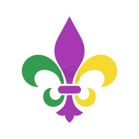 Illustration for Mardi gras symbol, fleur de lis logo, green, purple and yellow simple vector design element - Royalty Free Image