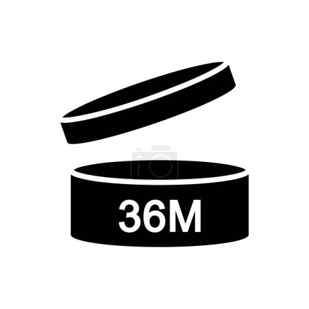 Illustration for 36 month black fill icon, period after opening symbol, icon for packaging design, pao, simple vector Illustration, expiration date - Royalty Free Image