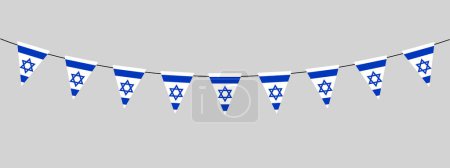 Israeli Independence Day, Yom Haatzmaut, bunting garland, string of triangular flags for outdoor party, Israel, decorative pennant, retro style vector illustration
