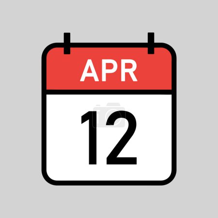 Illustration for April 12, red and white color calendar page with black outline, calendar date simple vector illustration - Royalty Free Image