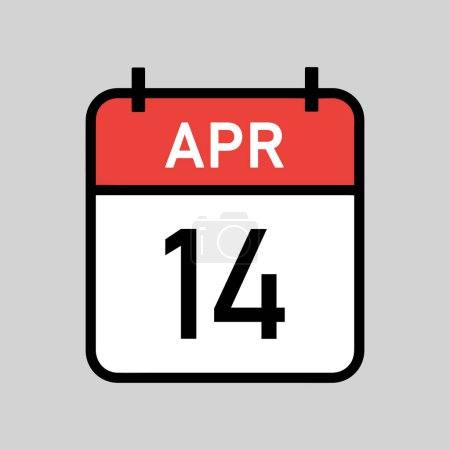 Ilustración de 14 de abril, página de calendario de color rojo y blanco con contorno negro, fecha del calendario ilustración vectorial simple - Imagen libre de derechos