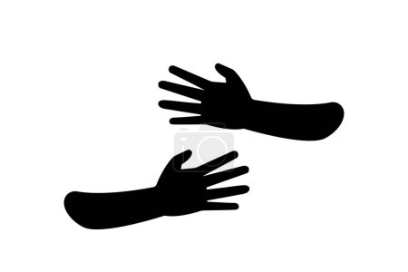 hugging hands black silhouette, support and care concept, simple vector illustration