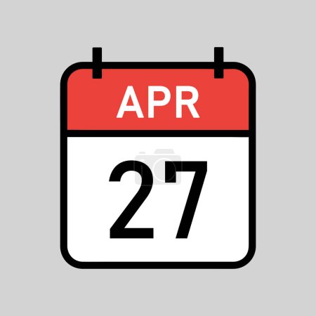 Illustration for April 27, red and white color calendar page with black outline, calendar date simple vector illustration - Royalty Free Image