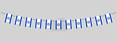 Israeli Independence Day, flag of Israel bunting garland, hanging flags for celebration, pennants, Yom Haatzmaut, vector decorative element