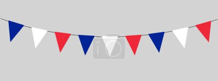 Téléchargez les illustrations : France, guirlande de bruants, chaîne de drapeaux triangulaires pour fête en plein air, fanion, illustration vectorielle de style rétro - en licence libre de droit