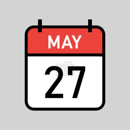 Illustration for May 27, red and white color calendar page with black outline, calendar date simple vector illustration - Royalty Free Image