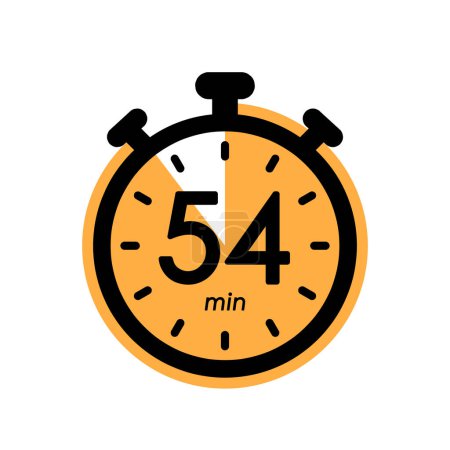 Illustration for 54 minutes stopwatch icon, timer symbol, cooking time, cosmetic or chemical application time, 54 min waiting time simple vector illustration - Royalty Free Image