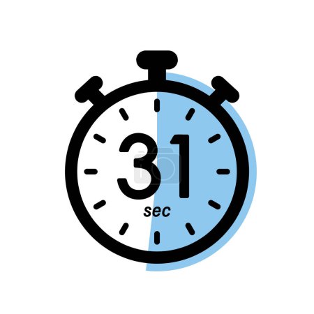 Illustration for Thirty one seconds stopwatch icon, timer symbol, 31 sec waiting time simple vector illustration - Royalty Free Image