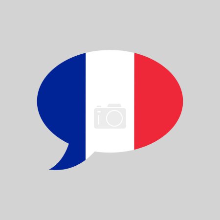 burbuja de voz con bandera de Francia, concepto de idioma francés, elemento de diseño de vectores simples, francais