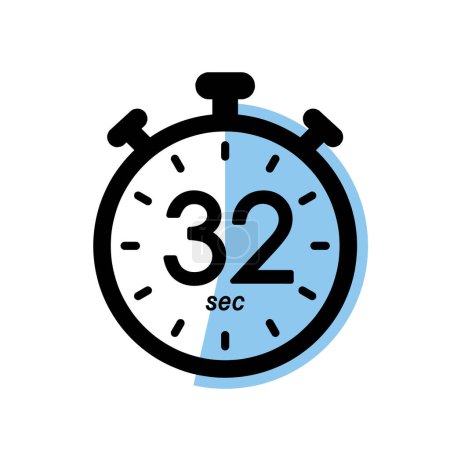 Illustration for Thirty two seconds stopwatch icon, timer symbol, 32 sec waiting time simple vector illustration - Royalty Free Image