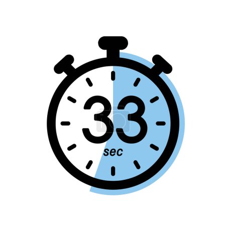 Illustration for Thirty three seconds stopwatch icon, timer symbol, 33 sec waiting time simple vector illustration - Royalty Free Image