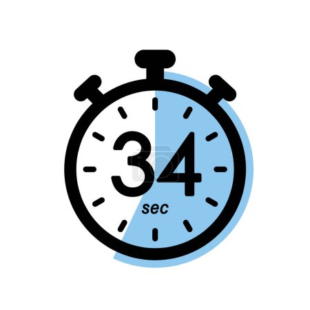 Illustration for Thirty four seconds stopwatch icon, timer symbol, 34 sec waiting time simple vector illustration - Royalty Free Image