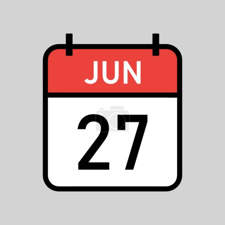 Illustration for June 27, red and white color calendar page with black outline, calendar date simple vector illustration - Royalty Free Image