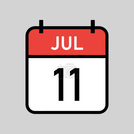 Téléchargez les illustrations : 11 juillet, page de calendrier couleur rouge et blanc avec contour noir, date du calendrier illustration vectorielle simple - en licence libre de droit
