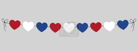 Ilustración de Guirnalda de corazón, cadena de corazones rojos, blancos y azules, elemenr decorativo, ilustración simple vector, bandera de los Países Bajos - Imagen libre de derechos