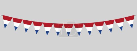Illustration for Bunting garland, string of triangular flags for outdoor party, Netherlands, Dutch National Celebration, retro style vector decorative element - Royalty Free Image