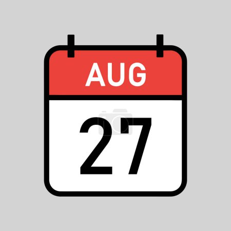 Illustration for August 27, red and white color calendar page with black outline, calendar date simple vector illustration - Royalty Free Image