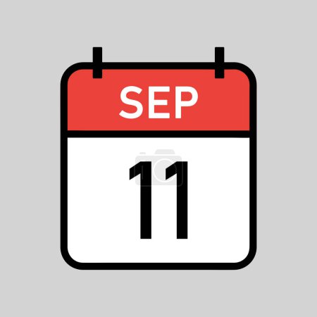 Téléchargez les illustrations : 11 septembre, page de calendrier couleur rouge et blanc avec contour noir, date du calendrier illustration vectorielle simple - en licence libre de droit