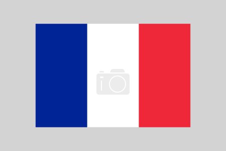 Bandera de Francia, bandera francesa en proporción 2: 3, elemento vector simple sobre fondo gris