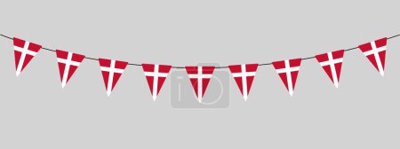 Illustration for Denmark bunting garland, string of triangular flags, Danish National holiday, panoramic vector decorative element - Royalty Free Image