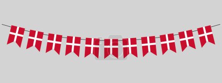 Guirnalda de bandera de Dinamarca, banderines en una cuerda para fiesta, carnaval, festival, celebración, banderines decorativos, ilustración vectorial panorámica