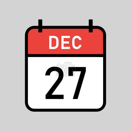 Illustration for December 27, red and white color calendar page, calendar date simple vector illustration - Royalty Free Image
