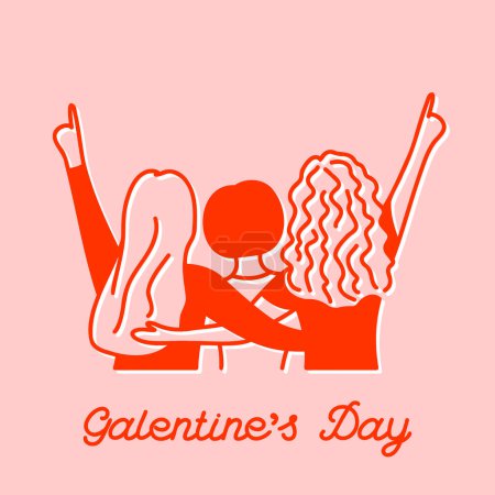 Illustration for Galentines Day handwritten calligraphy, slumber party, pink and red combo, hand drawn vector illustration - Royalty Free Image