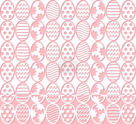 Téléchargez les illustrations : Oeufs de Pâques motif sans couture rose et blanc, fond vectoriel pour cartes postales, papier d'emballage, rideaux, nappes ou literie - en licence libre de droit