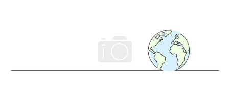 earth day one line art, continuous line drawing of globe, black line vector illustration, editable stroke, panoramic design element
