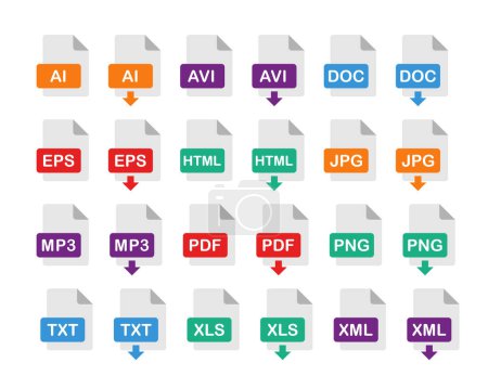file format icon set, file extensions, download popular files format flat vector sign