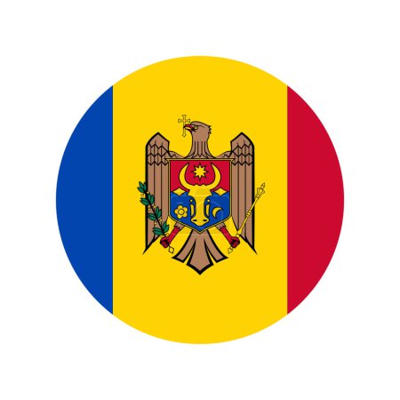 made in Moldova, round icon with national flag colors, simple circle vector symbol