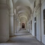 Prague, Czech Republic  June 17, 2023 - Long hallway of Invalidovna  baroque building for war veterans                               
