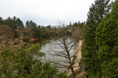 Pruhonice, République tchèque - 29 mars 2024 - l "étang Borin dans le parc Pruhonice près de Prague au début du printemps                                 