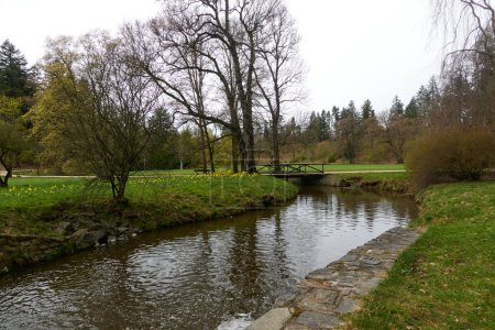 Pruhonice, Czech Republic - March 29, 2024 - The Chateau Park at Pruhonice Chateau near Prague at the beginning of spring                               