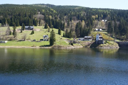 Spindleruv Mlyn, Czech Republic - April 27, 2024 - The Labska Reservoir or Labska Dam near Spindleruv Mlyn at the beginning of spring                               