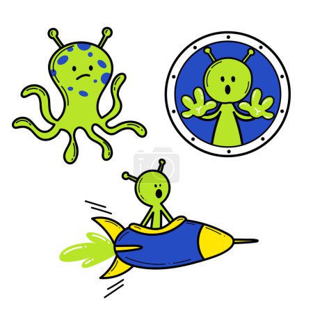 Green Extraterrestrial Delight: Playful and Cheerful Aliens