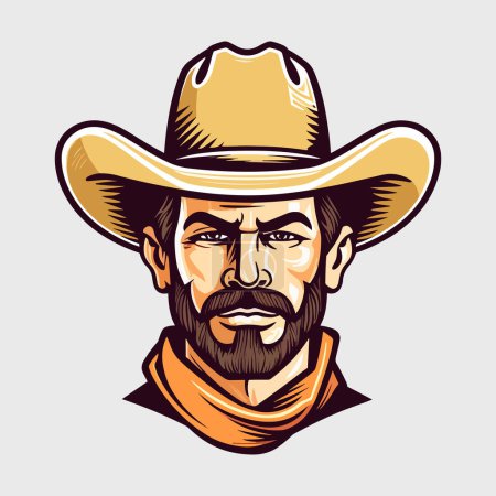 Illustration for Vintage retro mnimial modern cowboy western character person. Can be used for logo, emblem or graphic design. Graphic Art. Vector Illustration. - Royalty Free Image
