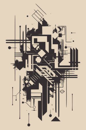 Vintage retro monochrome decorative poster with abstract geometry ink. Inspired by Banksy style. Graphic Art. Vector