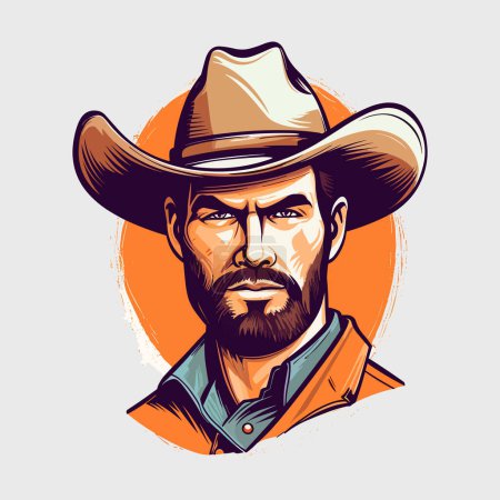 Illustration for Vintage retro mnimial modern cowboy western character person. Can be used for logo, emblem or graphic design. Graphic Art. Vector - Royalty Free Image