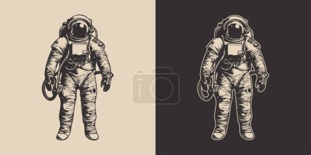 Conjunto de vintage astronauta retro nasa futura aventura espacial explorar. Viaje de ciencia galáctica. Arte Gráfico. Vector