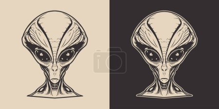 Illustration for Vintage retro cartoon comics alien ufo creature humanoid person character spooky funny face portrait. - Royalty Free Image
