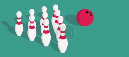 Photo for Skittles and bowling ball standing on bowling floor - Royalty Free Image