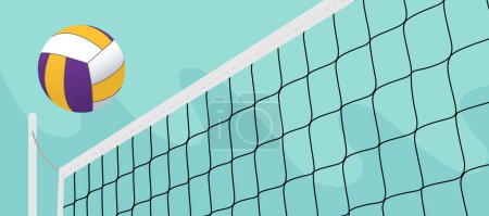 Photo for Colorful volleyball ball crossing the net in the open field - Royalty Free Image