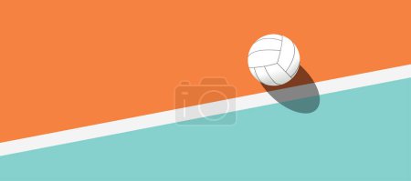 Photo for Volleyball court and net visible from the hill angle, volleyball ball standing on the line - Royalty Free Image