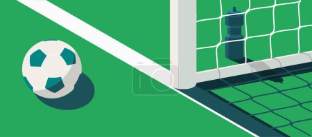 Photo for Soccer ball standing next to goal post - Royalty Free Image
