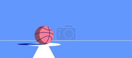 Photo for Basketball ball standing on white line on blue background - Royalty Free Image