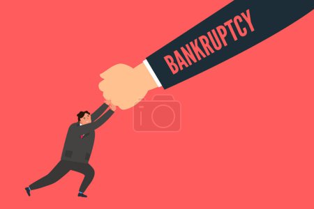 Illustration for Bankruptcy ecomonic financial crisis large hand down pressure on businessman vector illustration - Royalty Free Image
