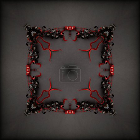 Photo for Red and black square frame made of gothic plant patterns. Template for text and graphic design. - Royalty Free Image