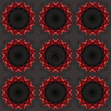 Photo for Tile red-black round stars from gothic patterns. Background, texture, wallpaper. - Royalty Free Image
